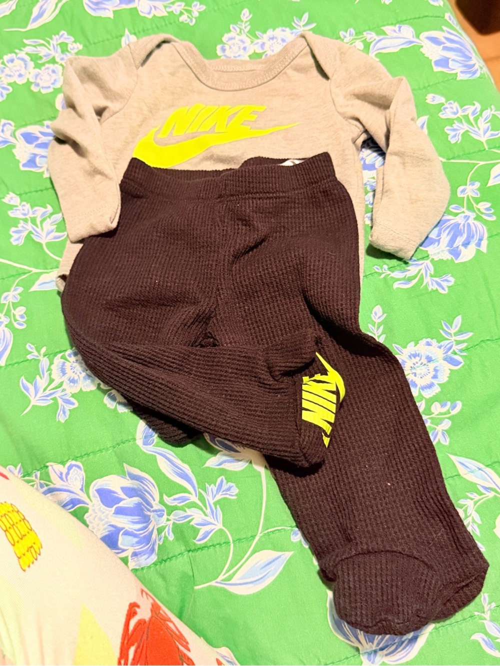 Nike Kids Black Waffle Joggers with Neon Yellow Logo